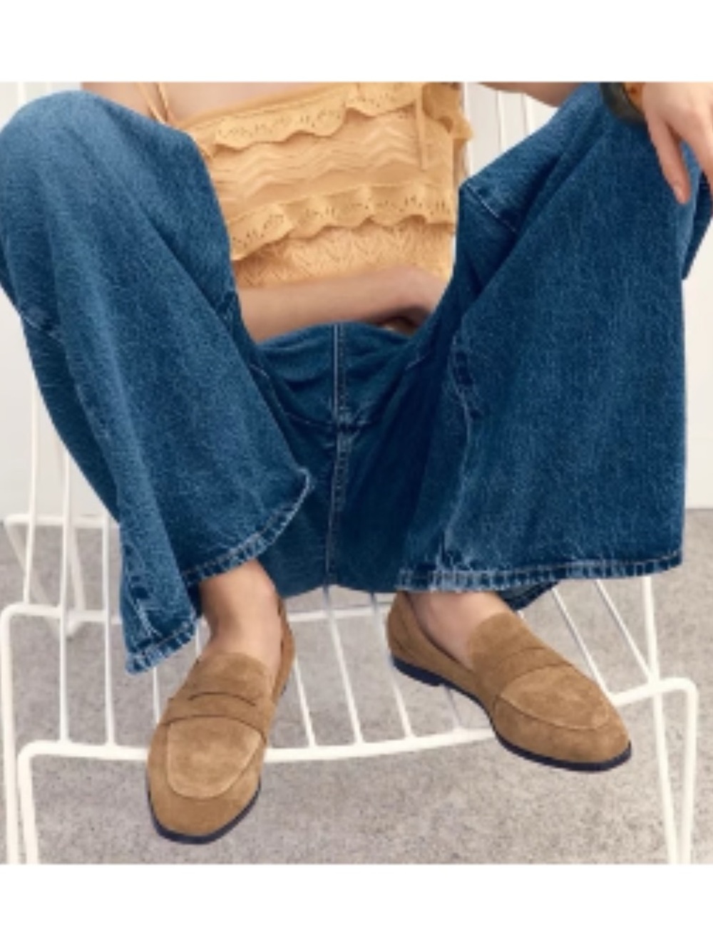 Zara Suede Penny Loafers in Camel Brown